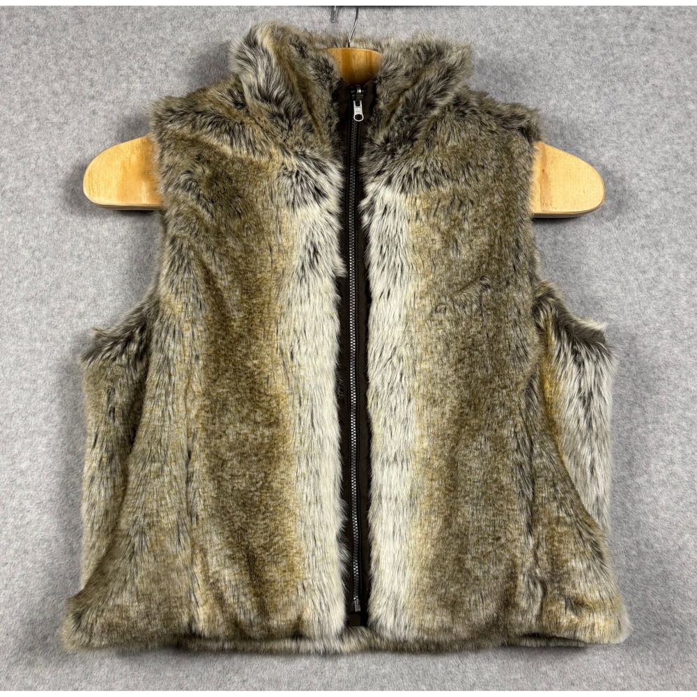 Unbranded Faux Fur Vest Womens XL Brown Full Zip Sleeveless Mock Neck Jacket